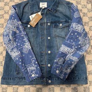 Denim Jacket with Blue Bandana Sleeves